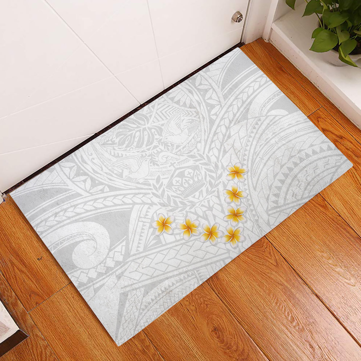 Tonga White Sunday Rubber Doormat Polynesian Plumeria Tribal Simple - Wonder Print Shop