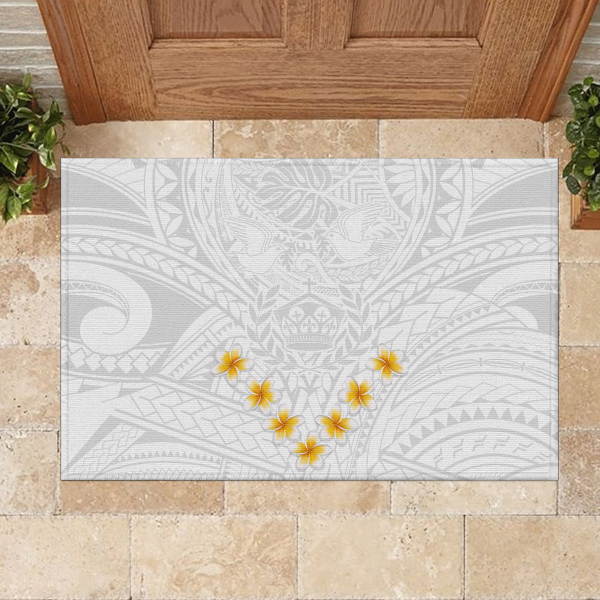 Tonga White Sunday Rubber Doormat Polynesian Plumeria Tribal Simple - Wonder Print Shop