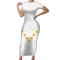 Tonga White Sunday Short Sleeve Bodycon Dress Polynesian Plumeria Tribal Simple - Wonder Print Shop