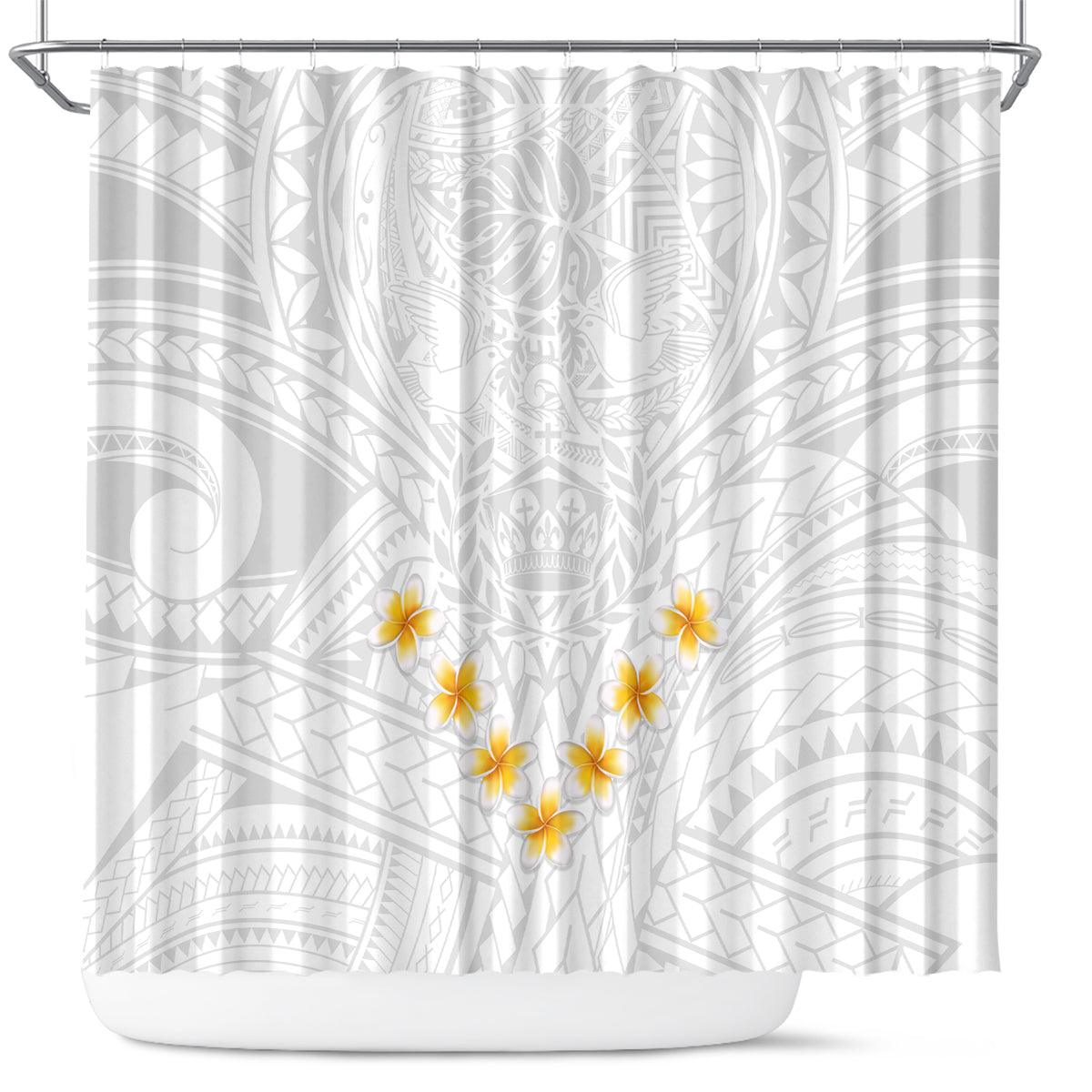tonga-white-sunday-shower-curtain-polynesian-plumeria-tribal-simple