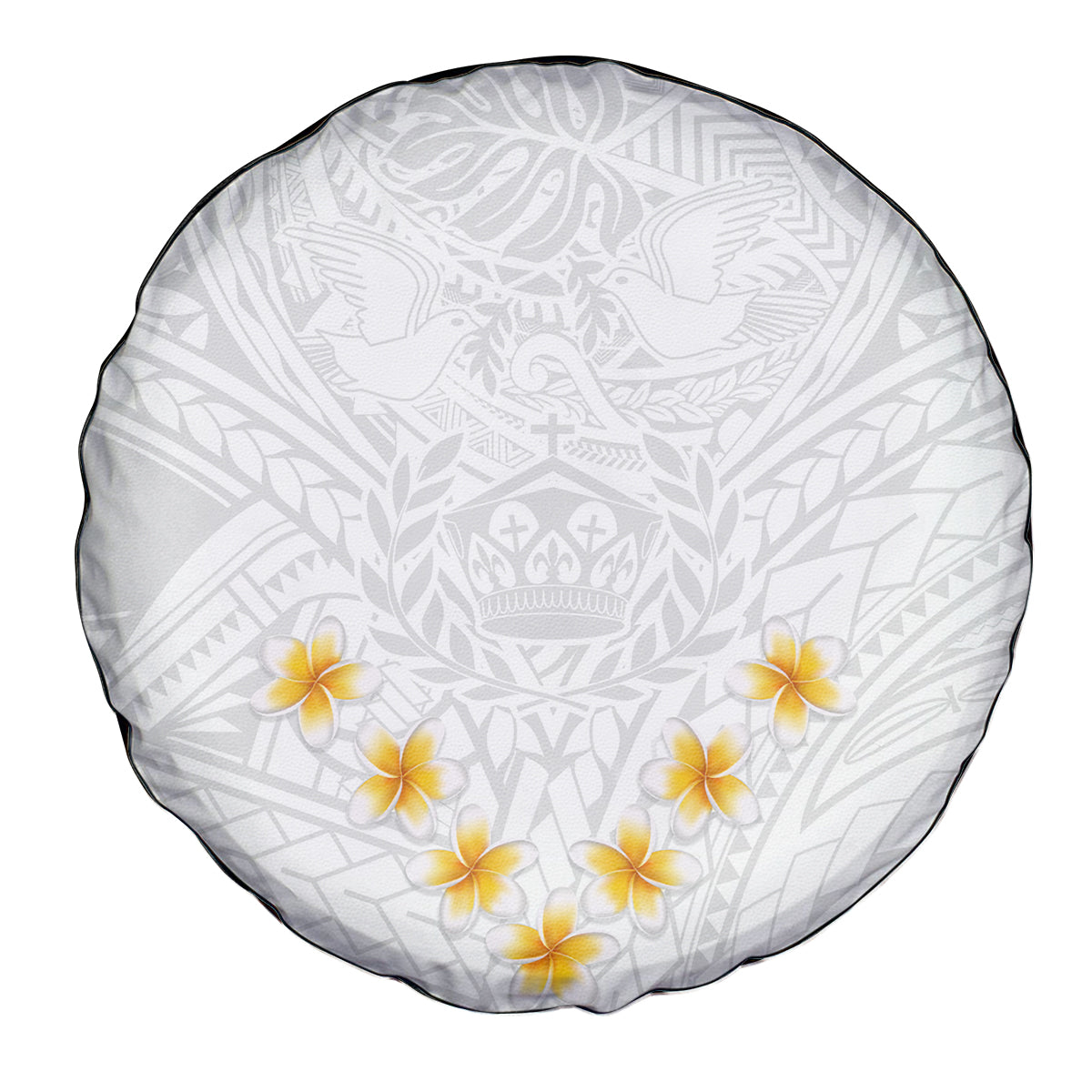 Tonga White Sunday Spare Tire Cover Polynesian Plumeria Tribal Simple - Wonder Print Shop