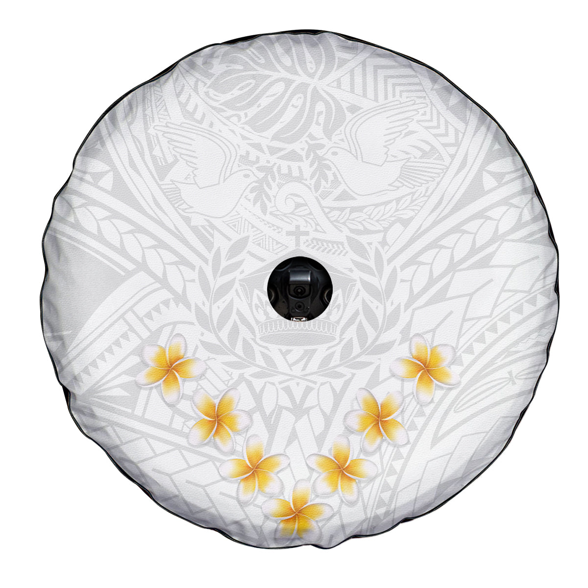 Tonga White Sunday Spare Tire Cover Polynesian Plumeria Tribal Simple - Wonder Print Shop