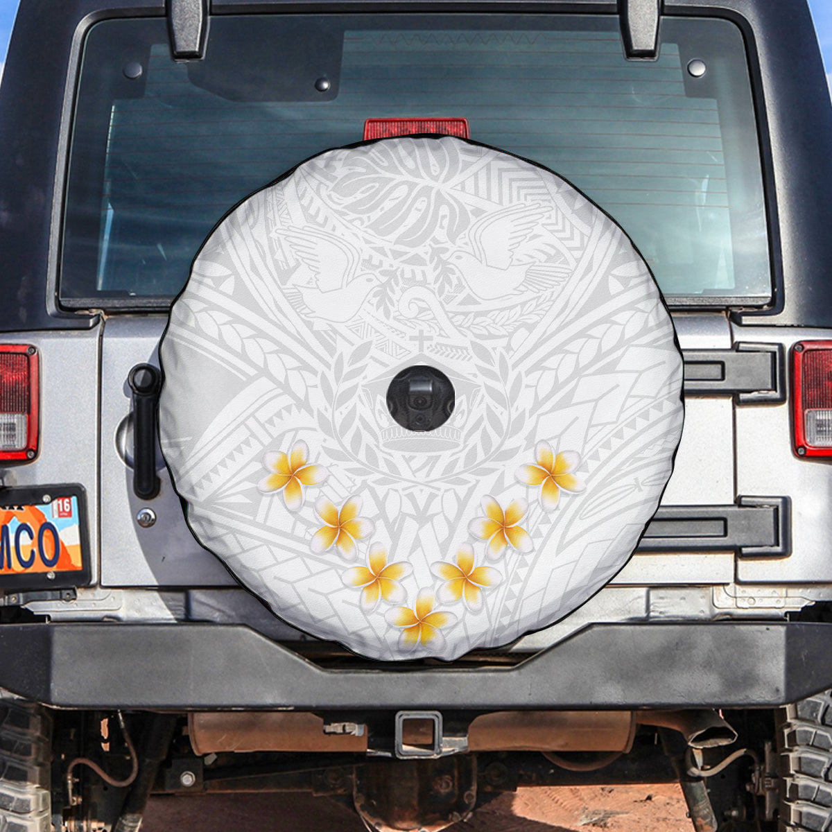 Tonga White Sunday Spare Tire Cover Polynesian Plumeria Tribal Simple - Wonder Print Shop