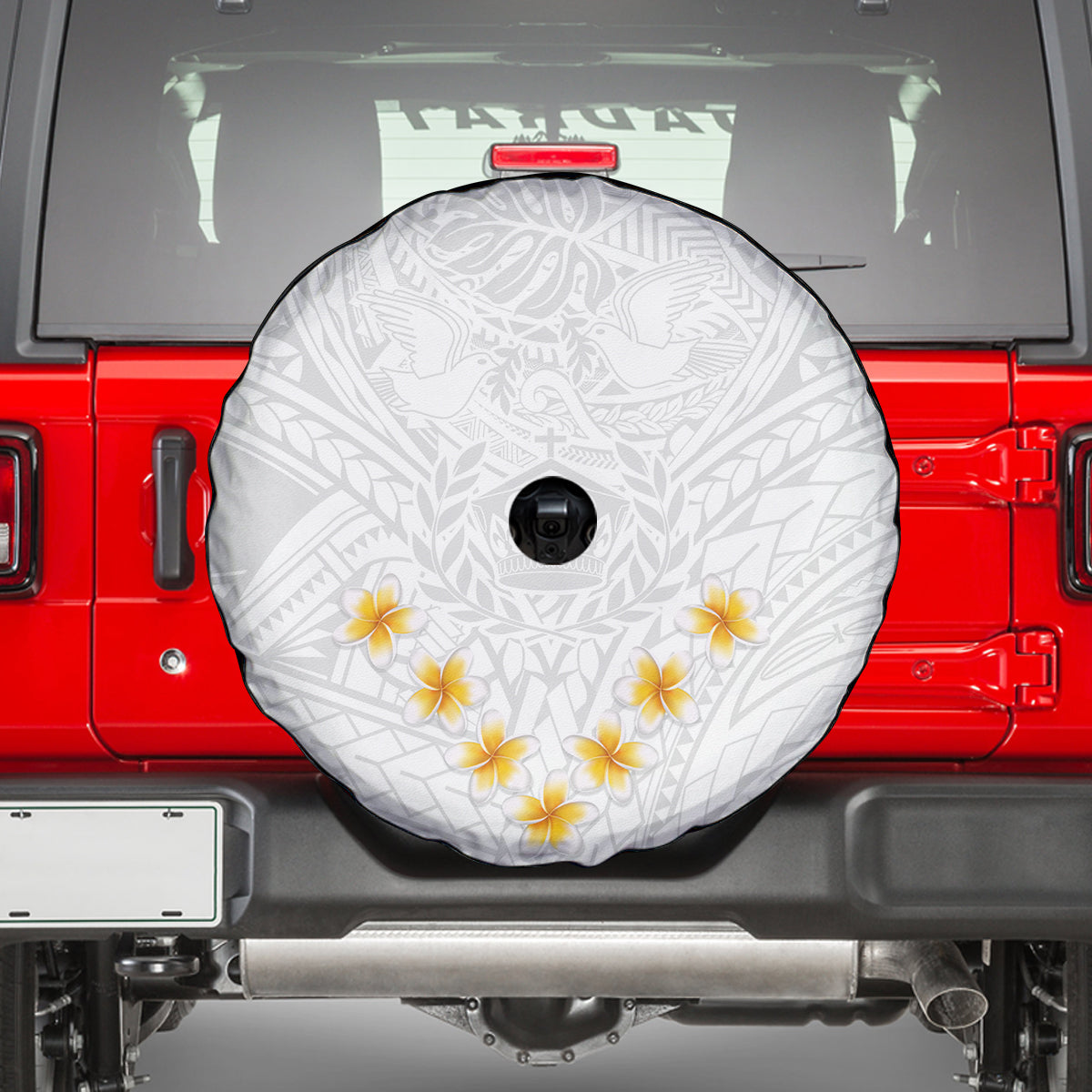 Tonga White Sunday Spare Tire Cover Polynesian Plumeria Tribal Simple - Wonder Print Shop