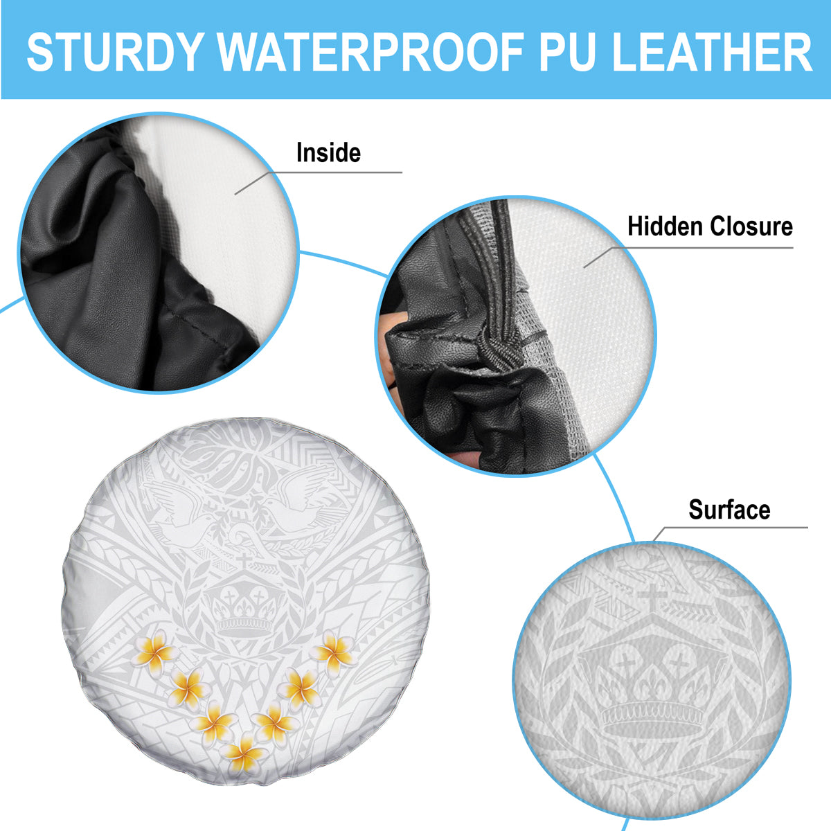 Tonga White Sunday Spare Tire Cover Polynesian Plumeria Tribal Simple - Wonder Print Shop