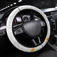 Tonga White Sunday Steering Wheel Cover Polynesian Plumeria Tribal Simple - Wonder Print Shop