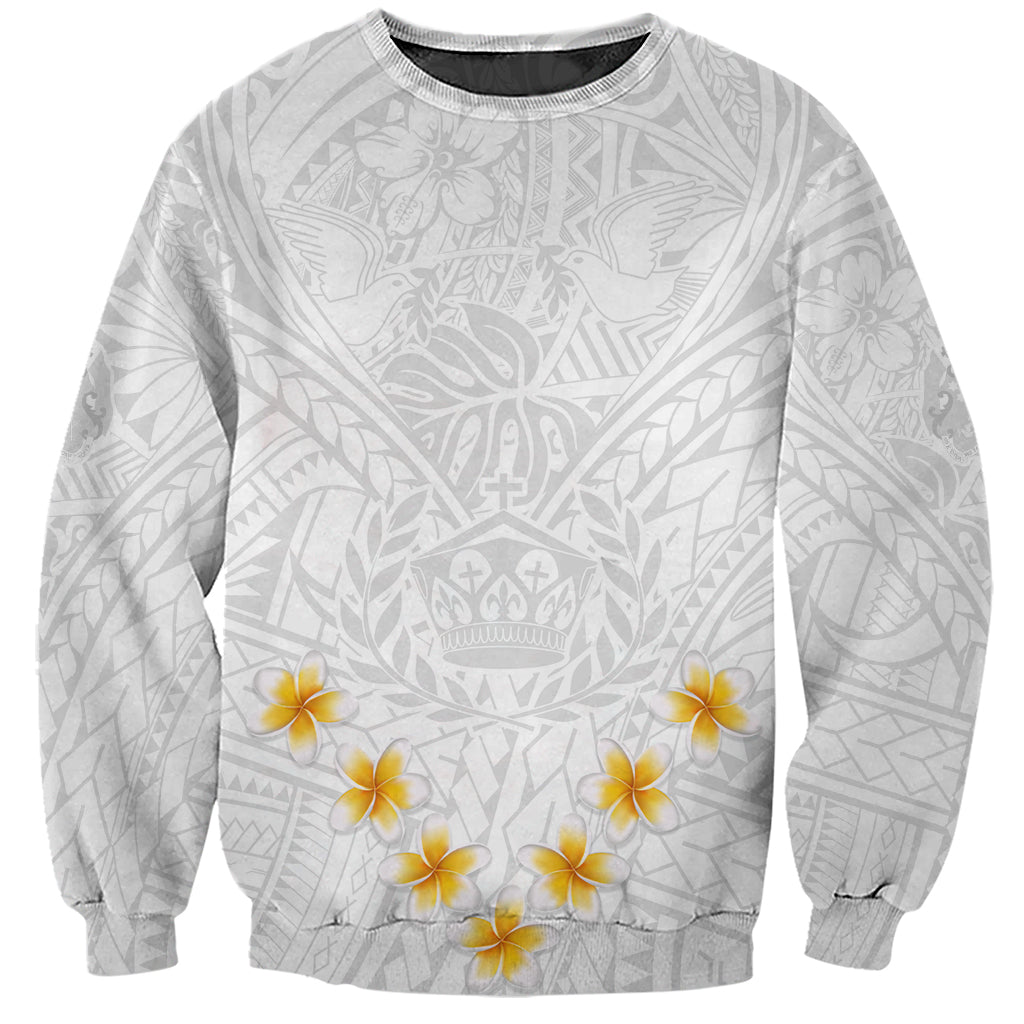 Tonga White Sunday Sweatshirt Polynesian Plumeria Tribal Simple - Wonder Print Shop