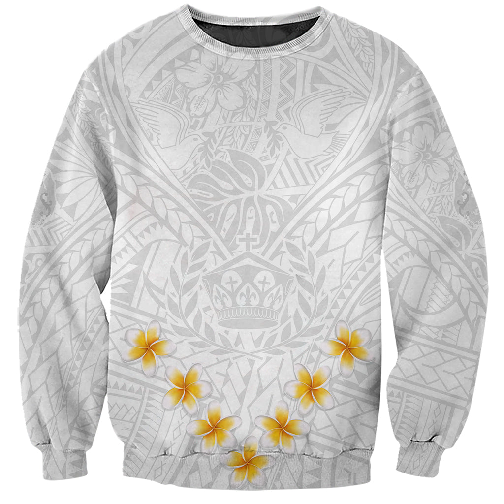 Tonga White Sunday Sweatshirt Polynesian Plumeria Tribal Simple - Wonder Print Shop