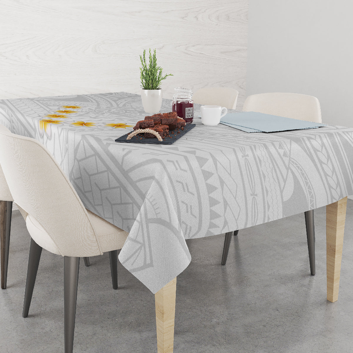 Tonga White Sunday Tablecloth Polynesian Plumeria Tribal Simple - Wonder Print Shop