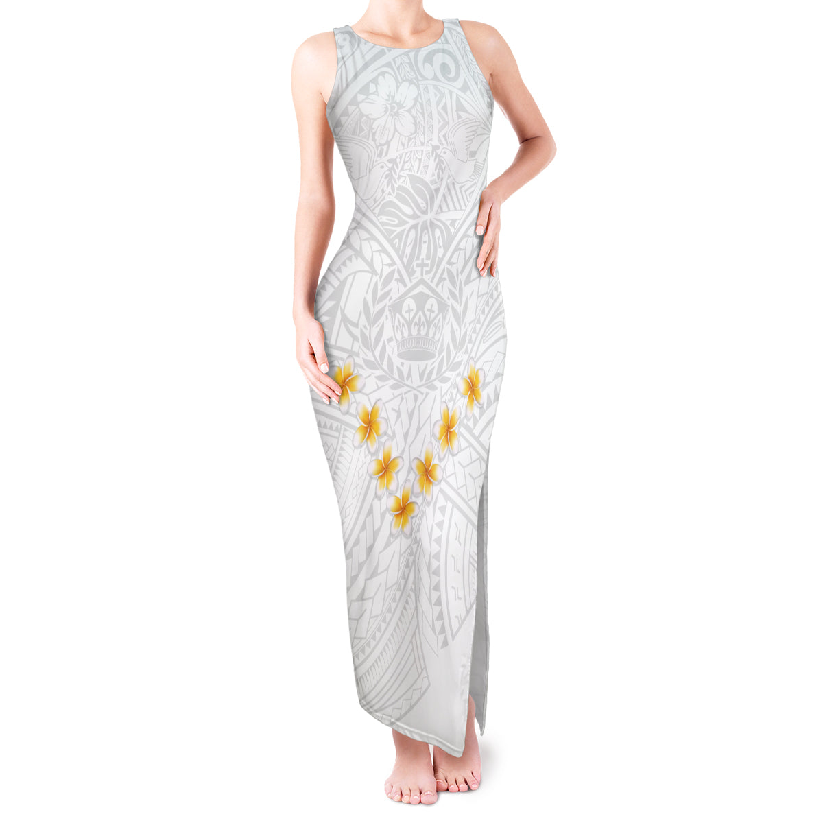 Tonga White Sunday Tank Maxi Dress Polynesian Plumeria Tribal Simple - Wonder Print Shop