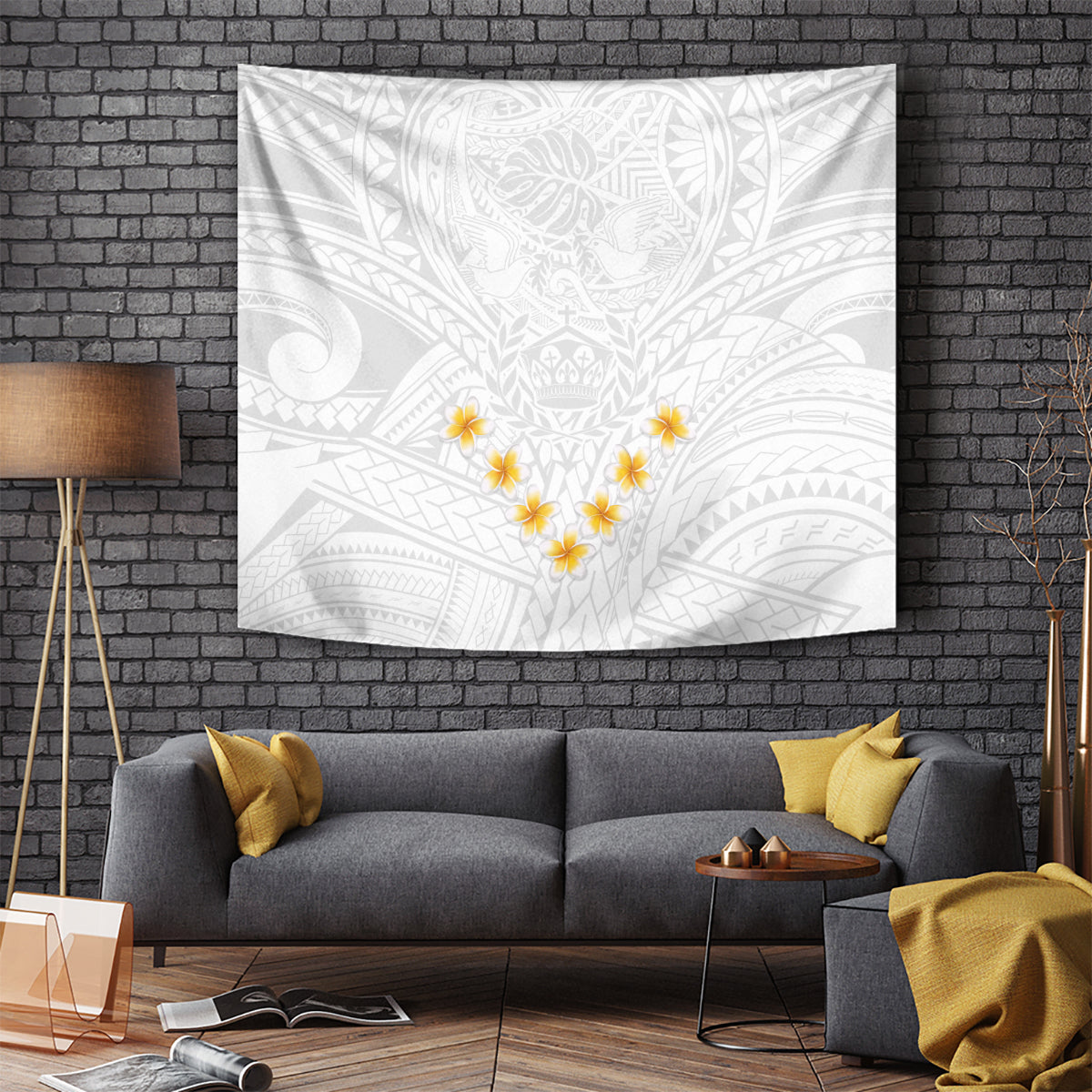 Tonga White Sunday Tapestry Polynesian Plumeria Tribal Simple - Wonder Print Shop