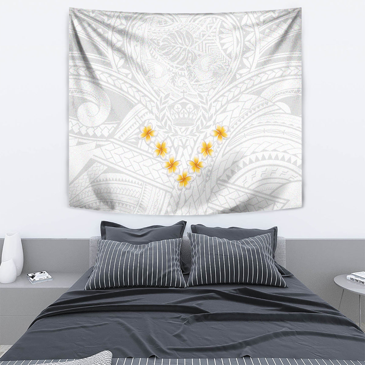 Tonga White Sunday Tapestry Polynesian Plumeria Tribal Simple - Wonder Print Shop