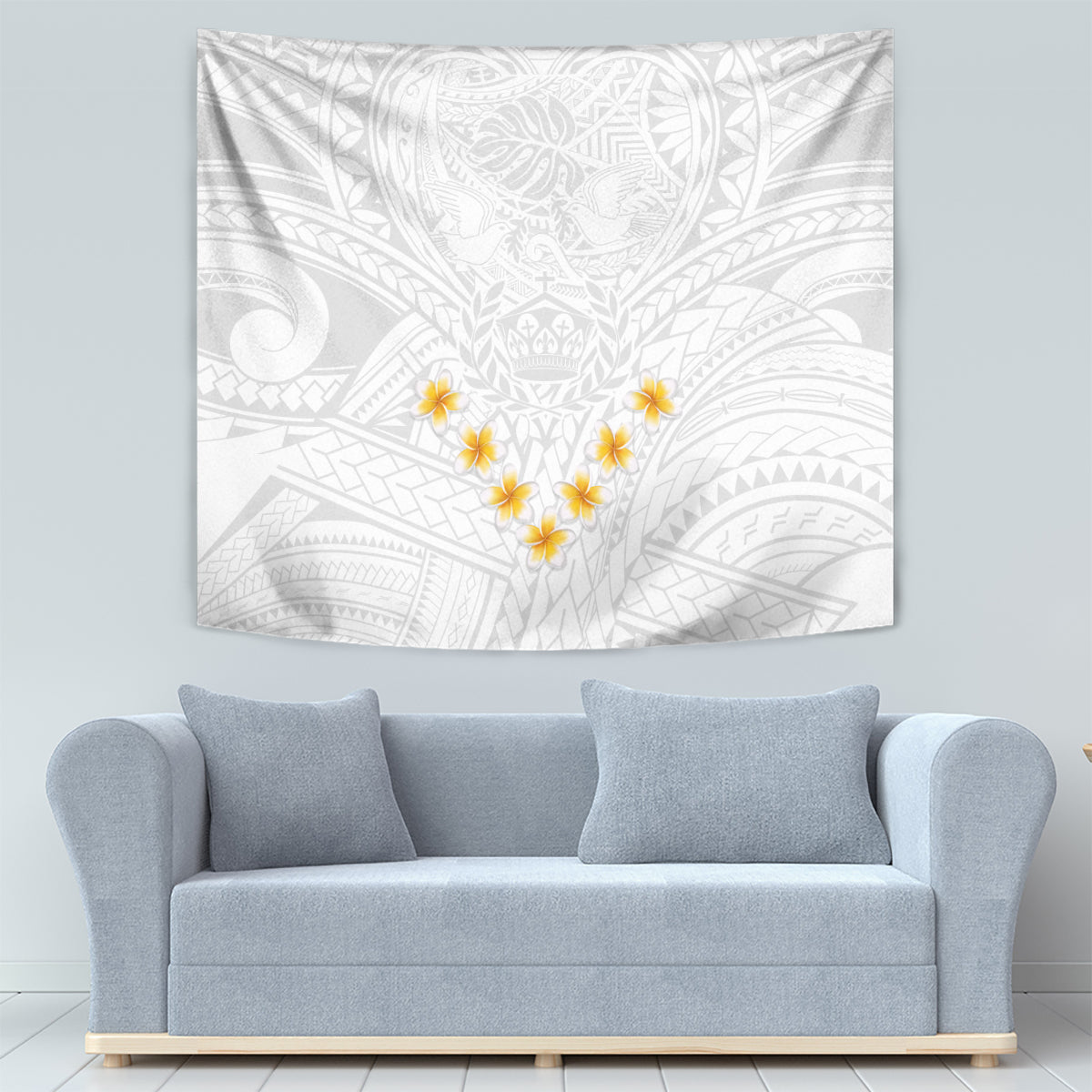 Tonga White Sunday Tapestry Polynesian Plumeria Tribal Simple - Wonder Print Shop