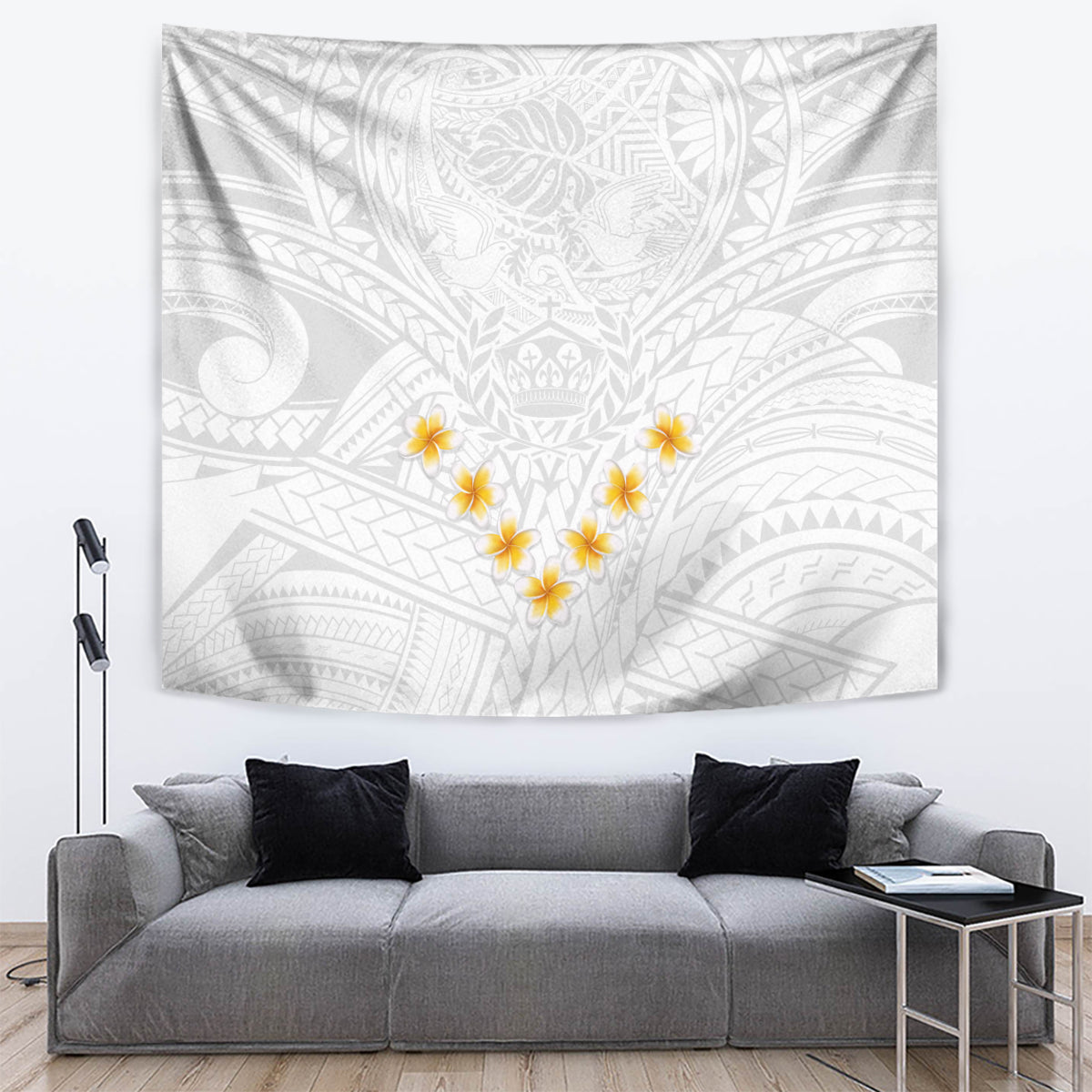 Tonga White Sunday Tapestry Polynesian Plumeria Tribal Simple - Wonder Print Shop