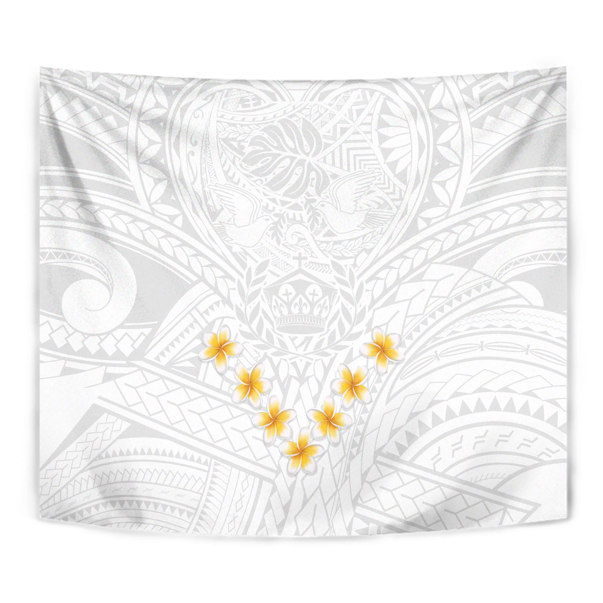 Tonga White Sunday Tapestry Polynesian Plumeria Tribal Simple - Wonder Print Shop