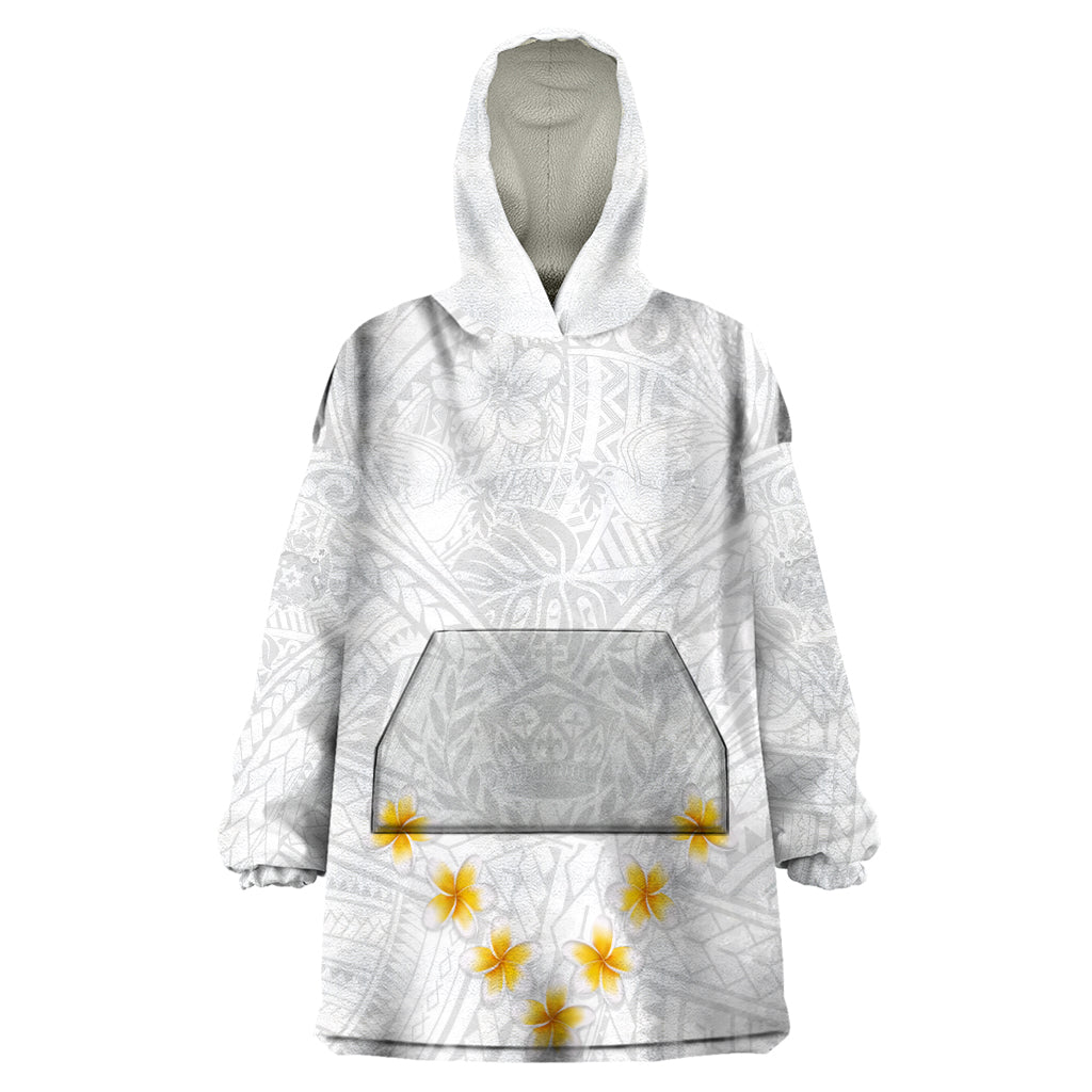 Tonga White Sunday Wearable Blanket Hoodie Polynesian Plumeria Tribal Simple - Wonder Print Shop