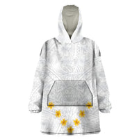 Tonga White Sunday Wearable Blanket Hoodie Polynesian Plumeria Tribal Simple - Wonder Print Shop