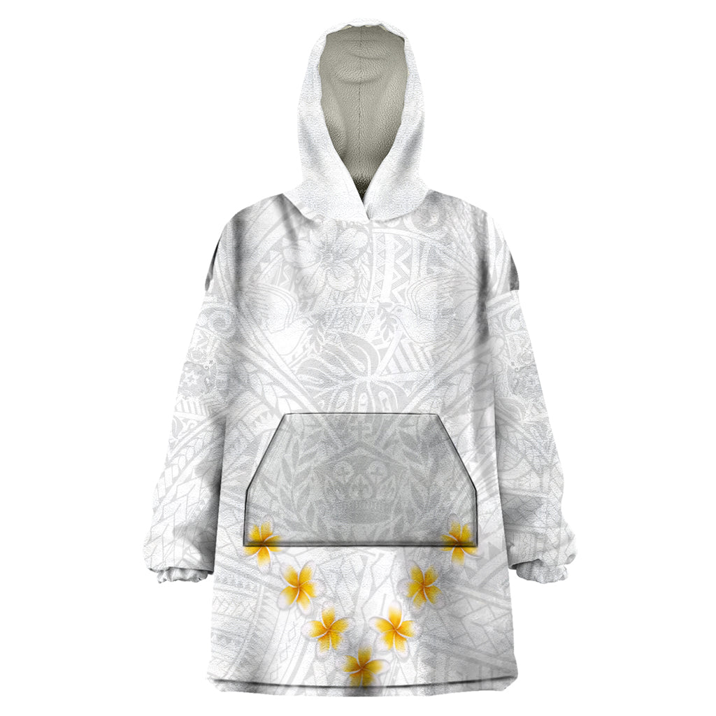 Tonga White Sunday Wearable Blanket Hoodie Polynesian Plumeria Tribal Simple - Wonder Print Shop