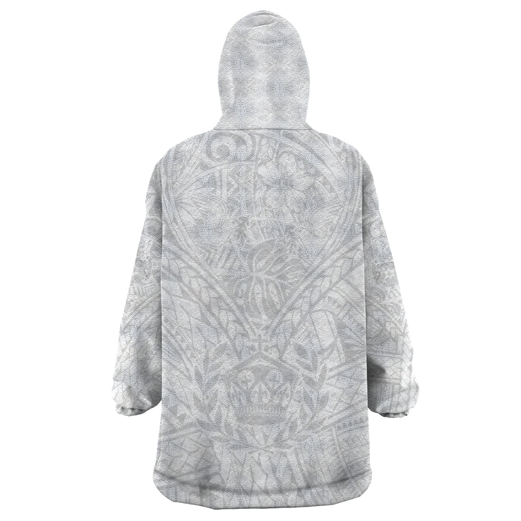 Tonga White Sunday Wearable Blanket Hoodie Polynesian Plumeria Tribal Simple - Wonder Print Shop