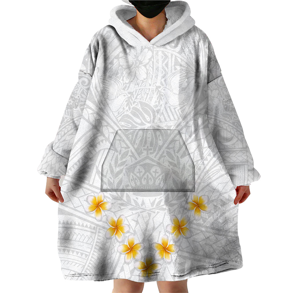 Tonga White Sunday Wearable Blanket Hoodie Polynesian Plumeria Tribal Simple - Wonder Print Shop