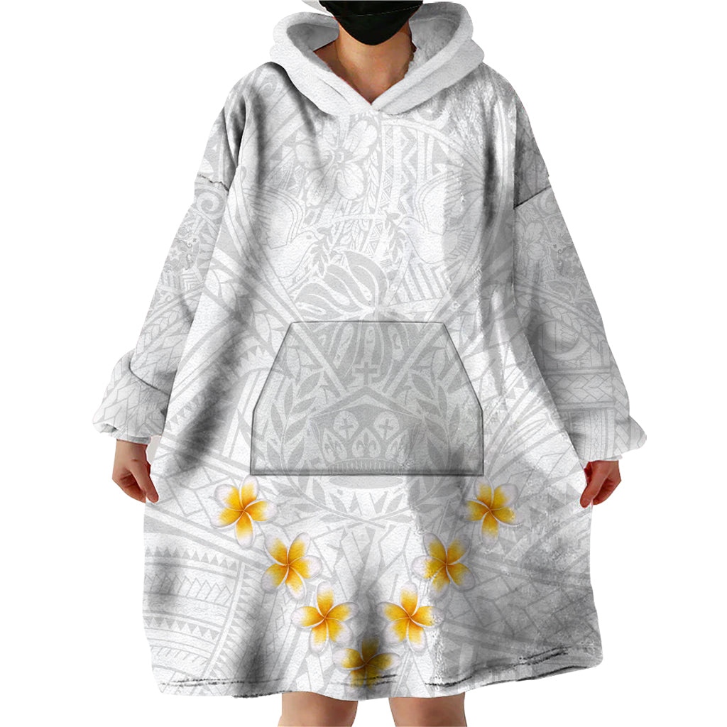 Tonga White Sunday Wearable Blanket Hoodie Polynesian Plumeria Tribal Simple - Wonder Print Shop