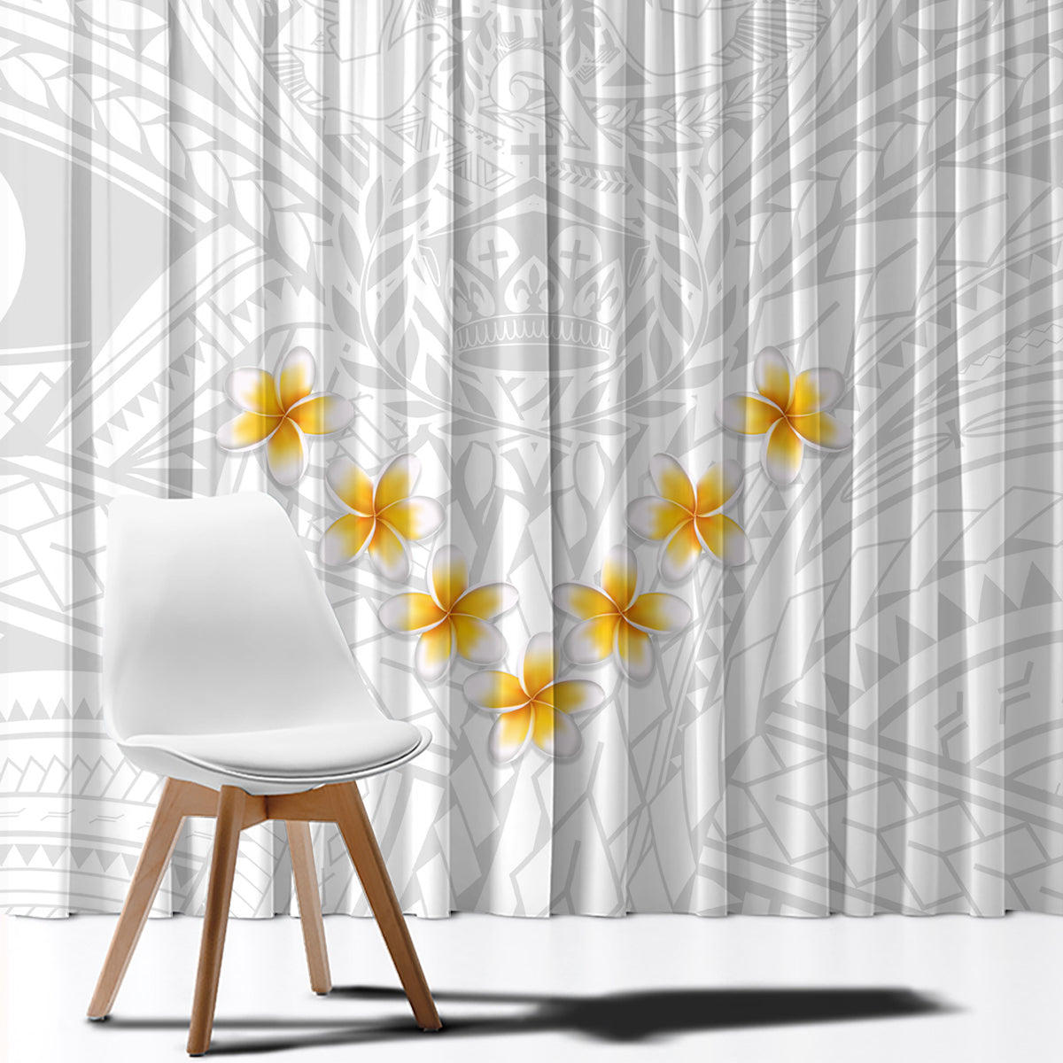 Tonga White Sunday Window Curtain Polynesian Plumeria Tribal Simple - Wonder Print Shop
