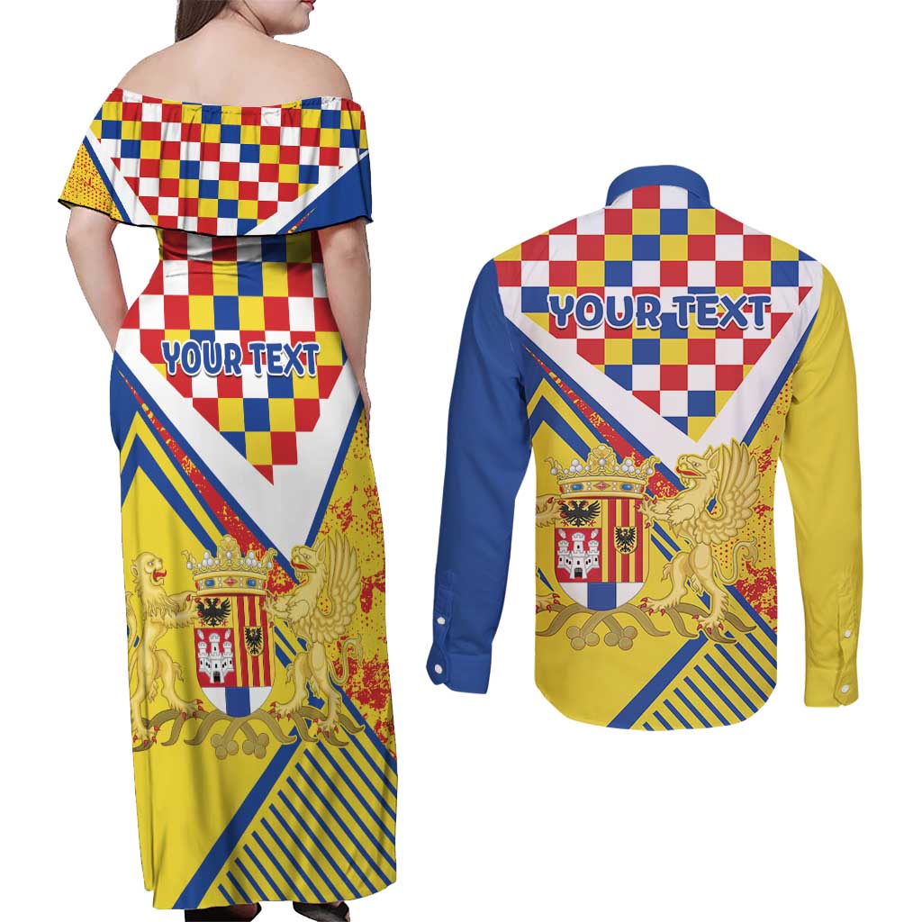 Personalized Belgium Antwerp Province Couples Matching Off Shoulder Maxi Dress and Long Sleeve Button Shirt