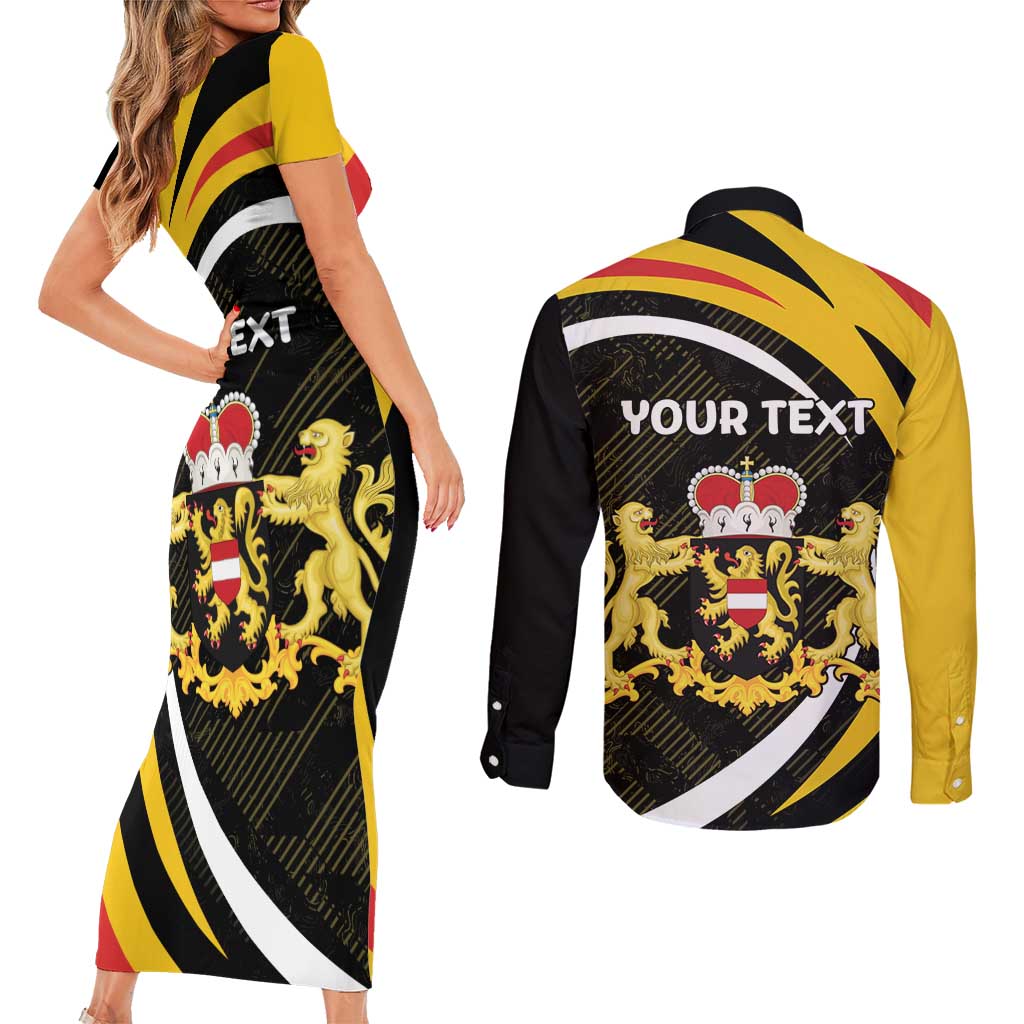Personalized Belgium Flemish Brabant Couples Matching Short Sleeve Bodycon Dress and Long Sleeve Button Shirt