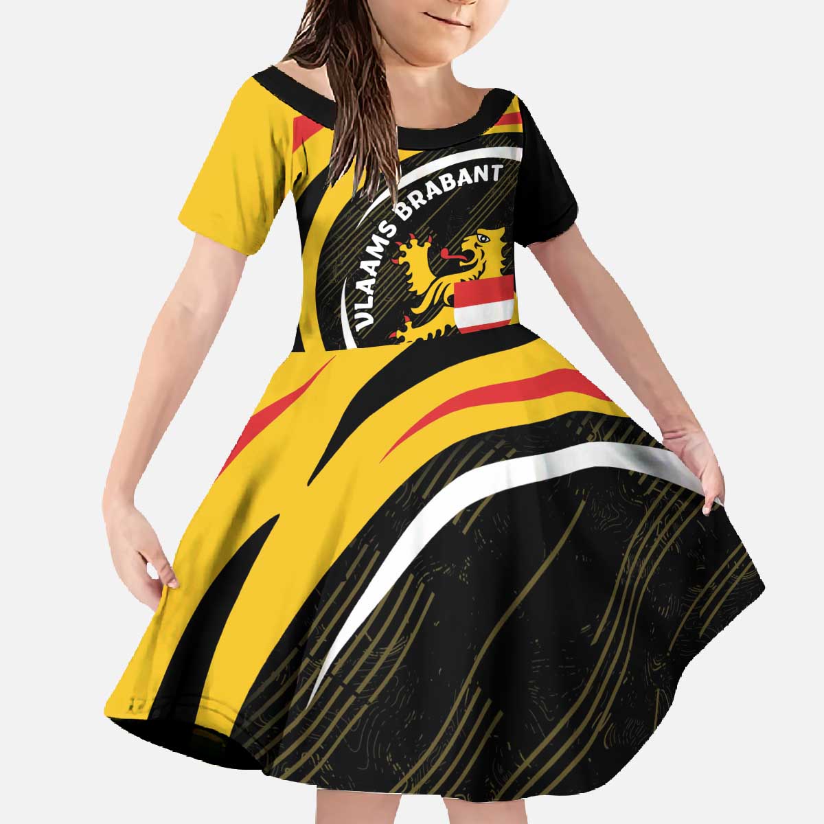 Personalized Belgium Flemish Brabant Family Matching Off The Shoulder Long Sleeve Dress and Hawaiian Shirt
