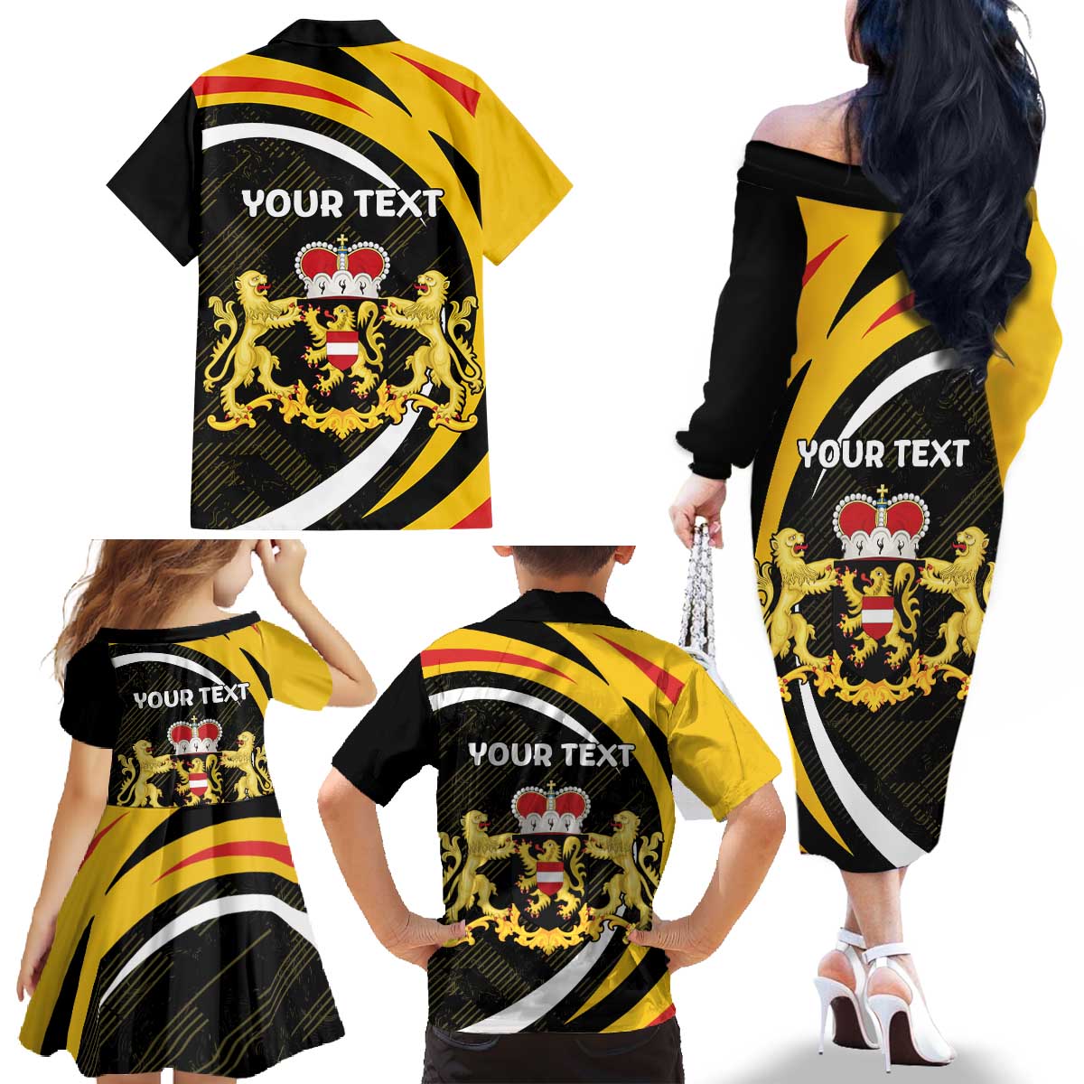 Personalized Belgium Flemish Brabant Family Matching Off The Shoulder Long Sleeve Dress and Hawaiian Shirt