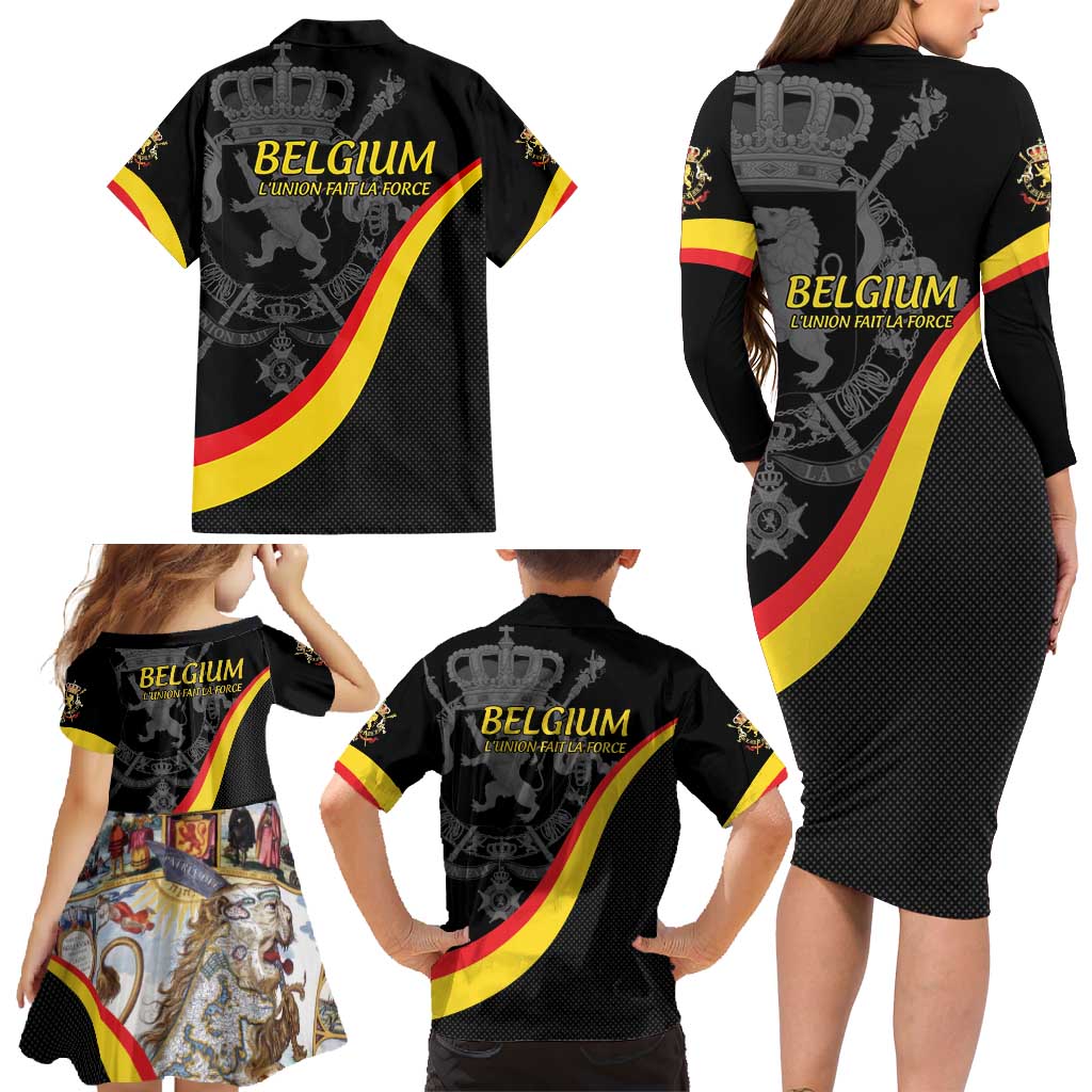 Belgium Leo Belgicus Family Matching Long Sleeve Bodycon Dress and Hawaiian Shirt