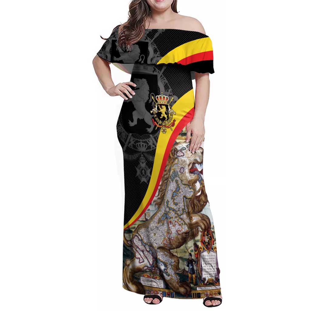 Belgium Leo Belgicus Family Matching Off Shoulder Maxi Dress and Hawaiian Shirt