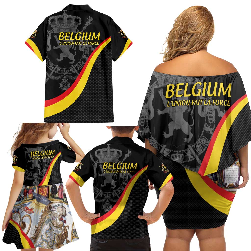 Belgium Leo Belgicus Family Matching Off Shoulder Short Dress and Hawaiian Shirt