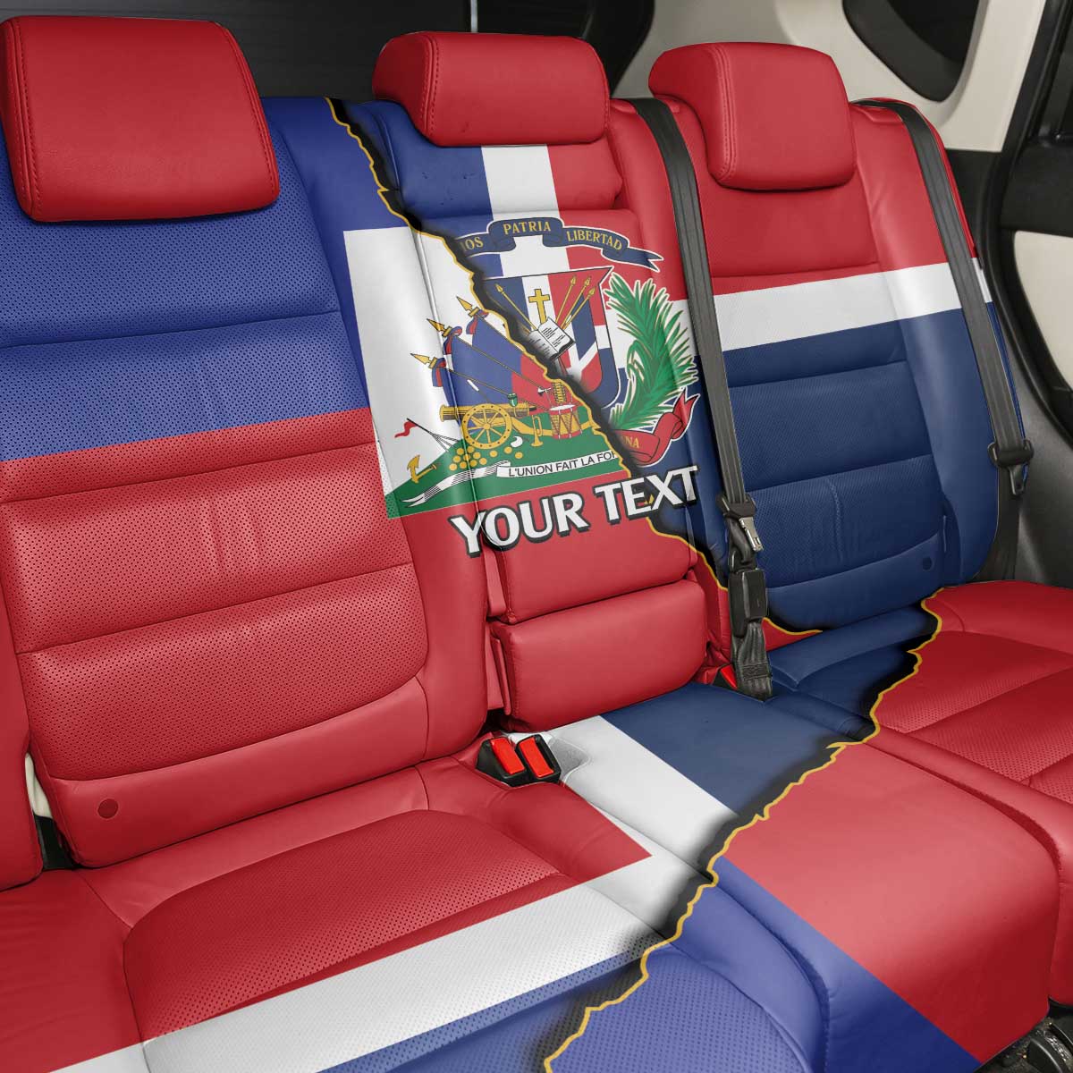 Hispaniola Personalized Back Car Seat Cover Dominican Republic Haiti Flag Together