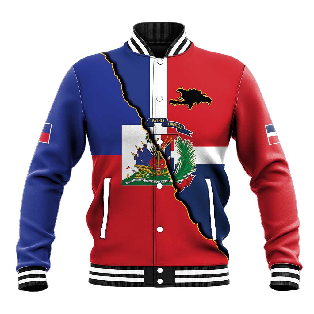 Hispaniola Personalized Baseball Jacket Dominican Republic Haiti Flag Together