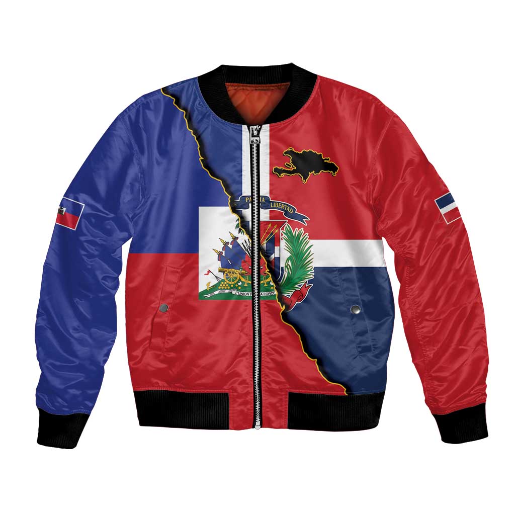 Hispaniola Personalized Bomber Jacket Dominican Republic Haiti Flag Together