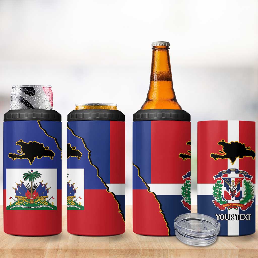 Hispaniola Personalized 4 in 1 Can Cooler Tumbler Dominican Republic Haiti Flag Together
