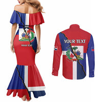Hispaniola Personalized Couples Matching Mermaid Dress and Long Sleeve Button Shirt Dominican Republic Haiti Flag Together