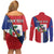 Hispaniola Personalized Couples Matching Off Shoulder Short Dress and Long Sleeve Button Shirt Dominican Republic Haiti Flag Together