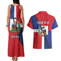 Hispaniola Personalized Couples Matching Tank Maxi Dress and Hawaiian Shirt Dominican Republic Haiti Flag Together
