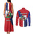 Hispaniola Personalized Couples Matching Tank Maxi Dress and Long Sleeve Button Shirt Dominican Republic Haiti Flag Together