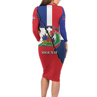 Hispaniola Personalized Family Matching Long Sleeve Bodycon Dress and Hawaiian Shirt Dominican Republic Haiti Flag Together
