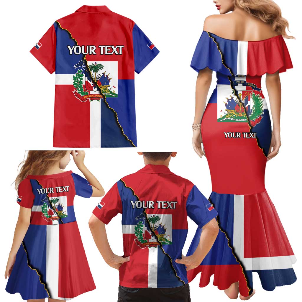 Hispaniola Personalized Family Matching Mermaid Dress and Hawaiian Shirt Dominican Republic Haiti Flag Together