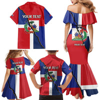 Hispaniola Personalized Family Matching Mermaid Dress and Hawaiian Shirt Dominican Republic Haiti Flag Together