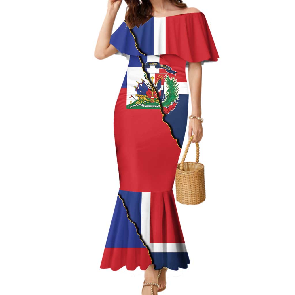 Hispaniola Personalized Family Matching Mermaid Dress and Hawaiian Shirt Dominican Republic Haiti Flag Together