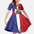 Hispaniola Personalized Family Matching Off The Shoulder Long Sleeve Dress and Hawaiian Shirt Dominican Republic Haiti Flag Together