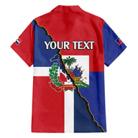 Hispaniola Personalized Family Matching Off The Shoulder Long Sleeve Dress and Hawaiian Shirt Dominican Republic Haiti Flag Together
