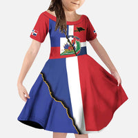 Hispaniola Personalized Family Matching Off Shoulder Maxi Dress and Hawaiian Shirt Dominican Republic Haiti Flag Together