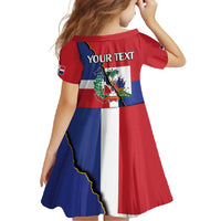 Hispaniola Personalized Family Matching Off Shoulder Maxi Dress and Hawaiian Shirt Dominican Republic Haiti Flag Together