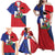 Hispaniola Personalized Family Matching Off Shoulder Maxi Dress and Hawaiian Shirt Dominican Republic Haiti Flag Together